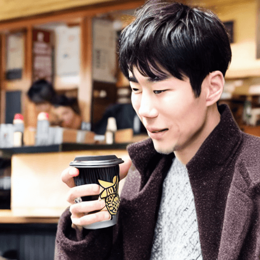 Korean man drinking coffee